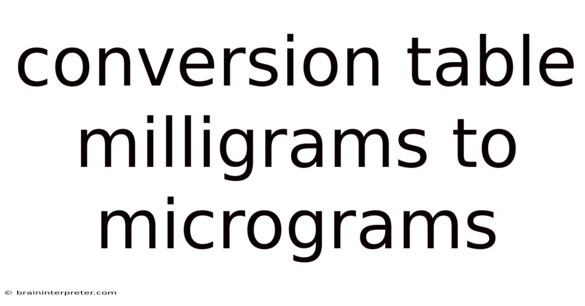 Conversion Table Milligrams To Micrograms
